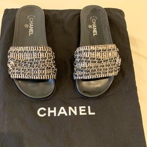 100% Authentic Chanel black chain slides